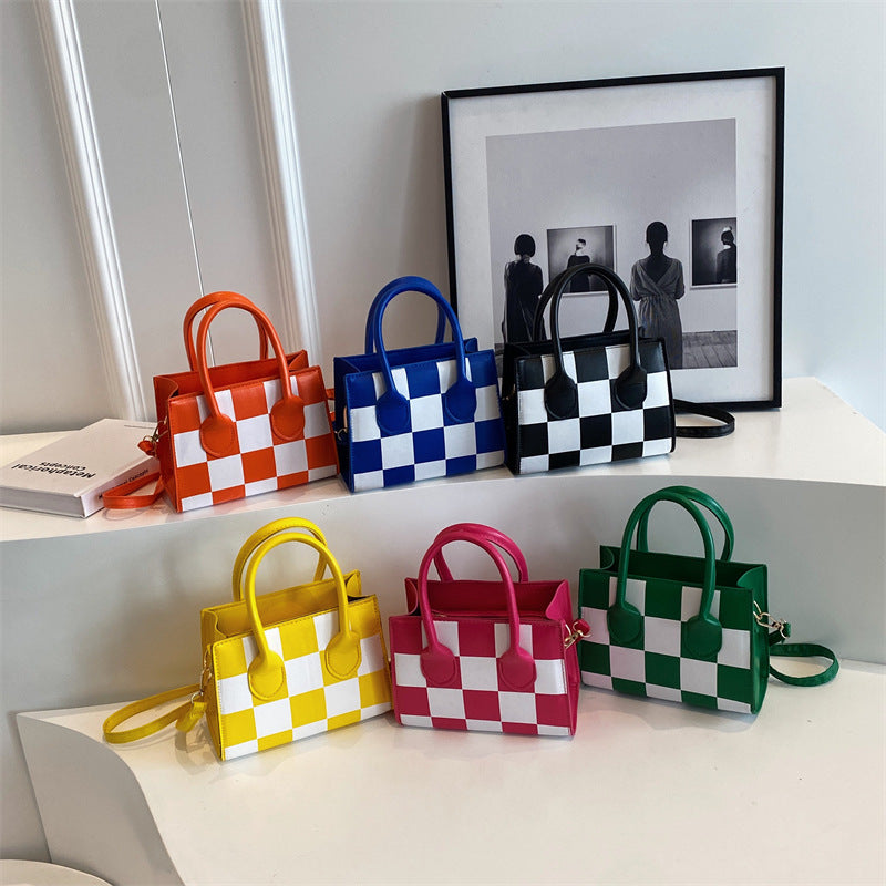 Wholesale chessboard stitching plaid contrasting color small square armpit PU handbag